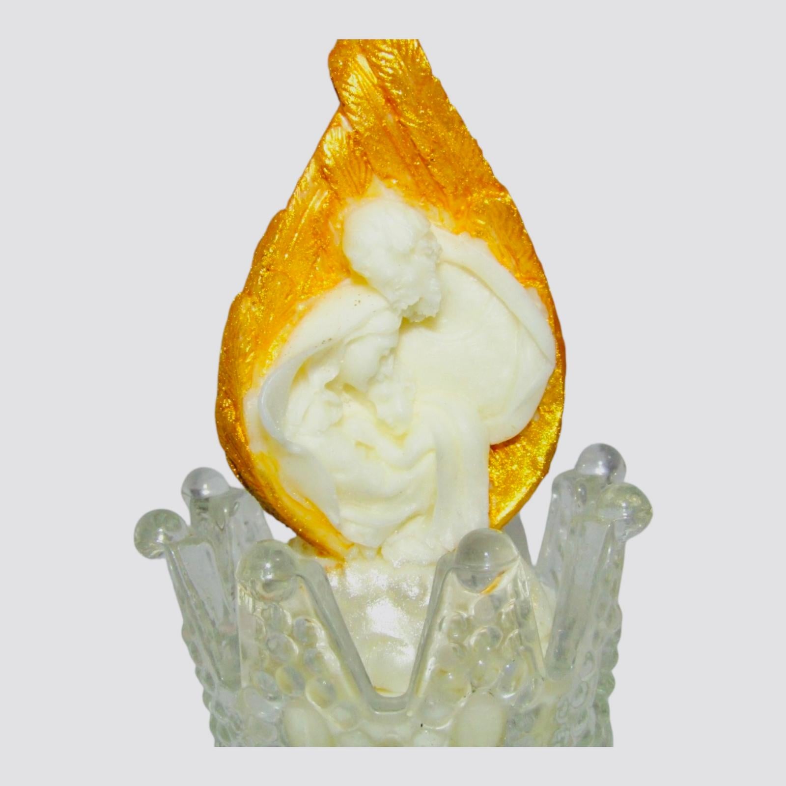 Candela Scultura "Natività Reale" con Corona di Vetro e Ali Dorate | Regalo di Fede