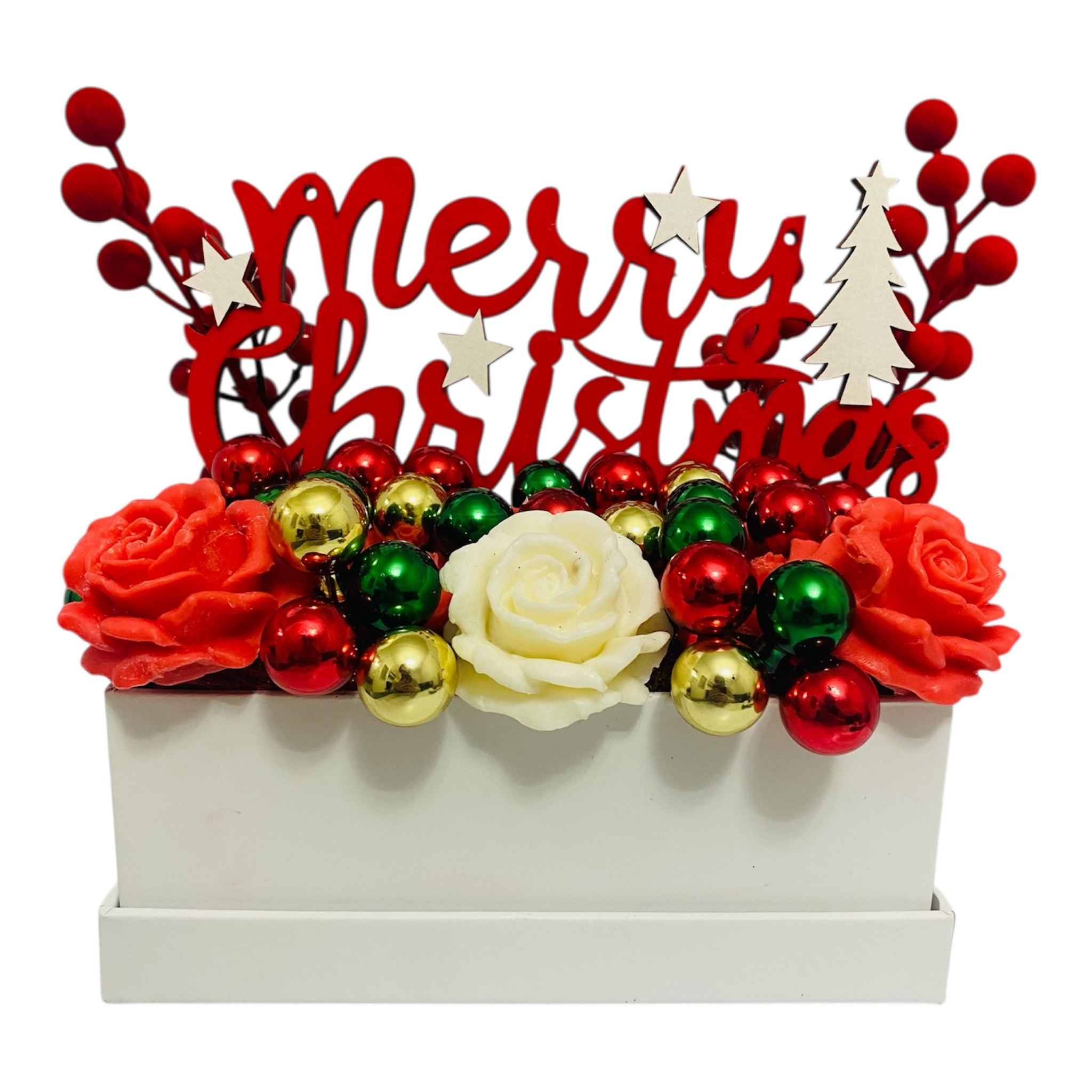 Centrotavola Natalizio con Candele a Rosa – “Merry Christmas” Edizione Limitata