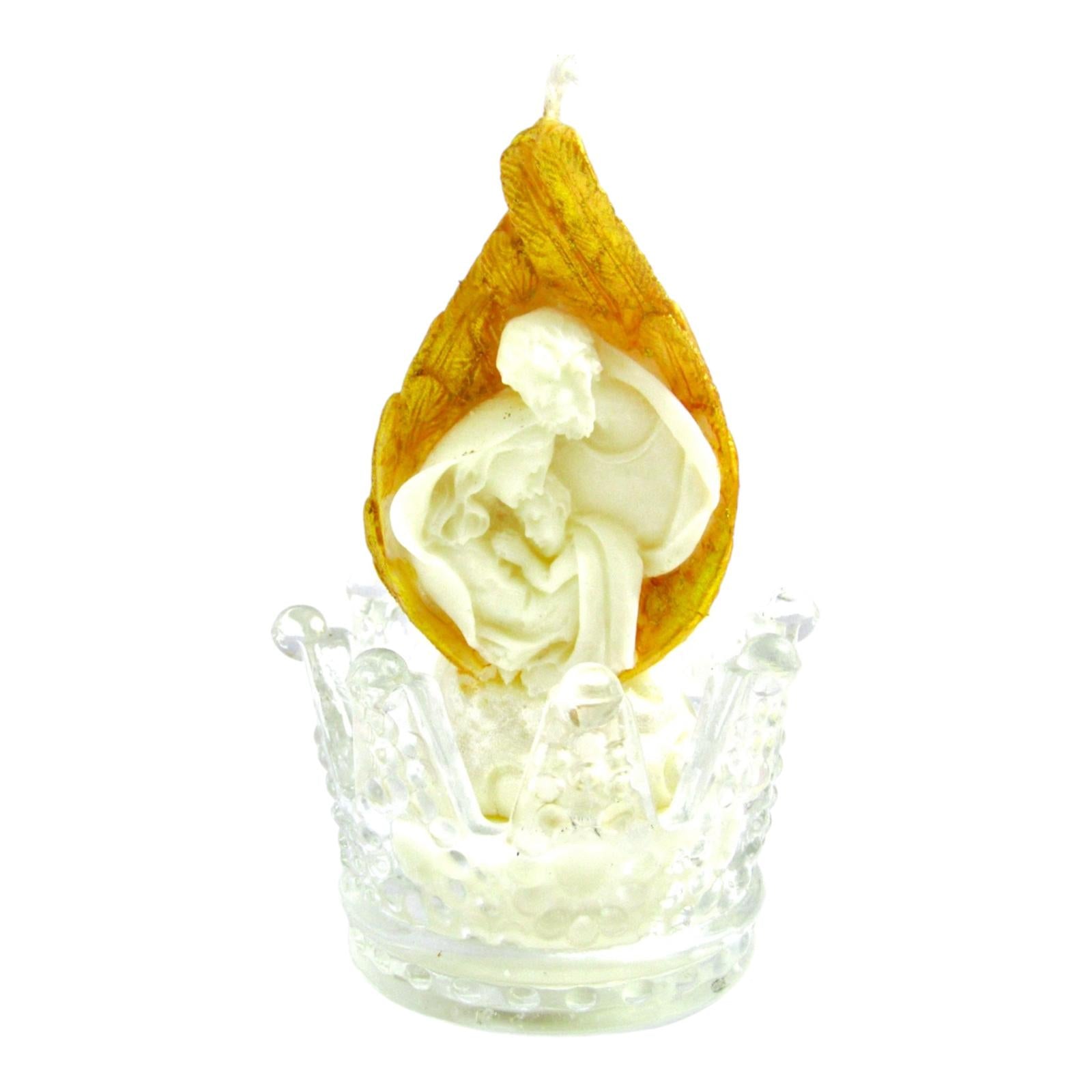 Candela Scultura "Natività Reale" con Corona di Vetro e Ali Dorate | Regalo di Fede